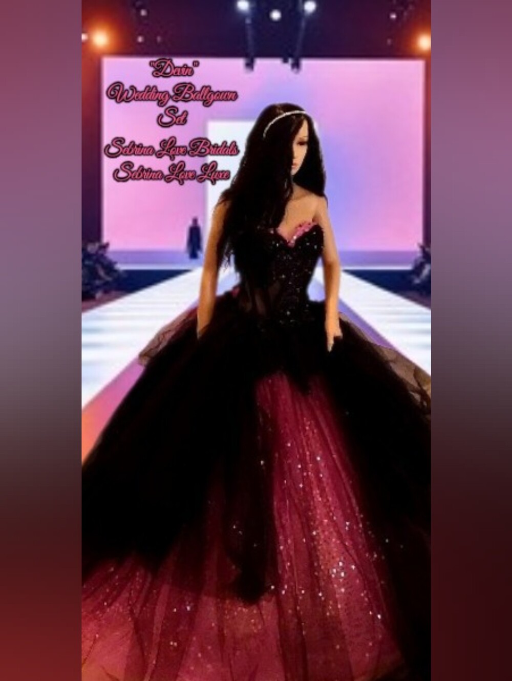 DEVIN Black & Fuchsia Gothic Wedding Ballgown Set